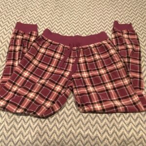 Aeropostale Women's Plaid Plush Pajama Pants – Size M – Dusty Pink/Black/White